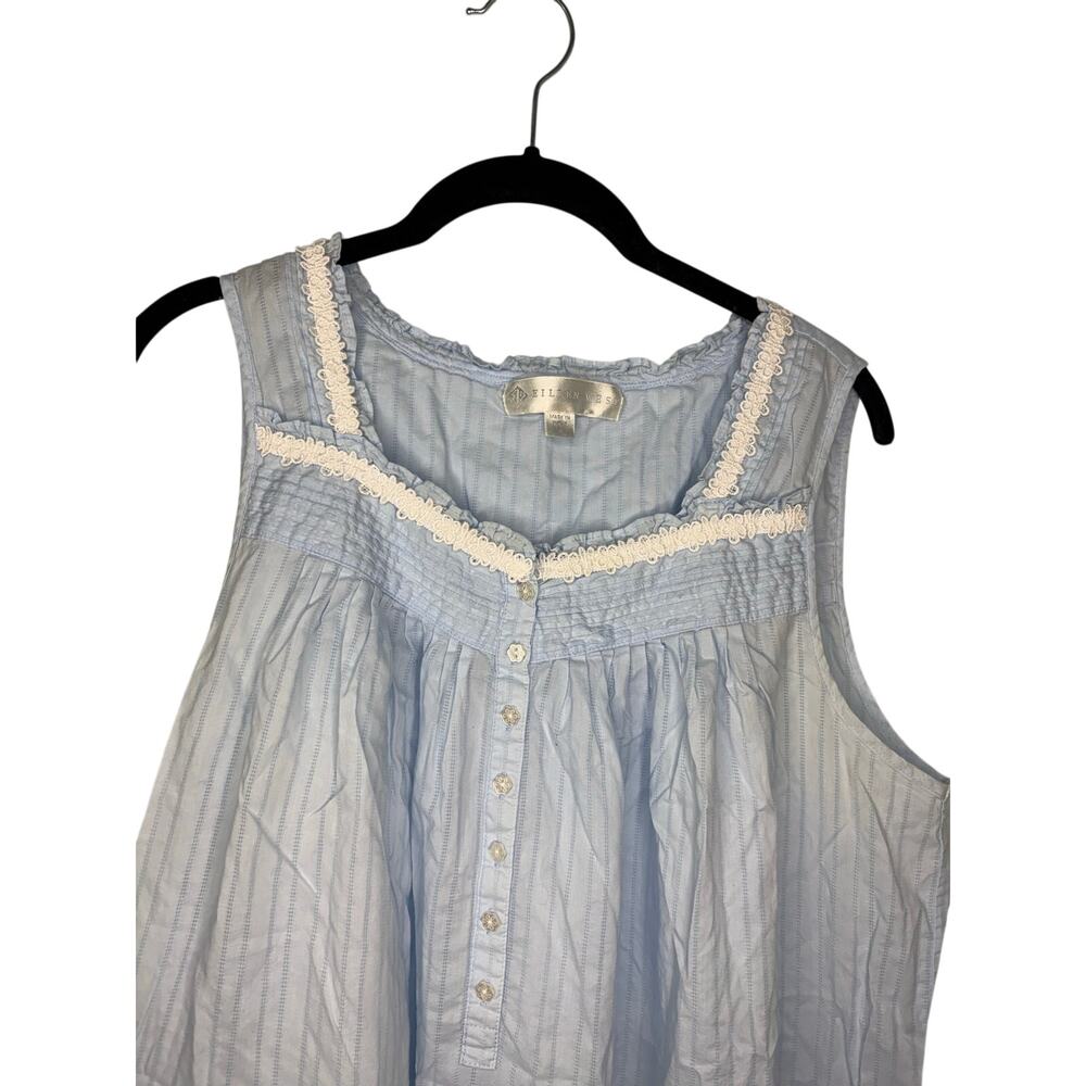 Eileen West Sleeveless Short Nightgown Large Blue Stripes White Lace Feminine - Picture 2 of 6